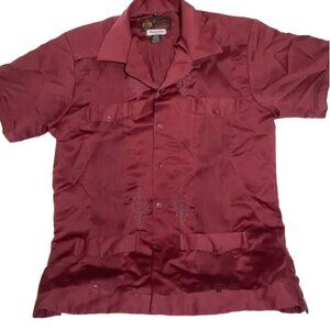 Guayabera Yucateca Princeton Shirt Men MED Short Sleeve Maroon 4 Pocket Vintage